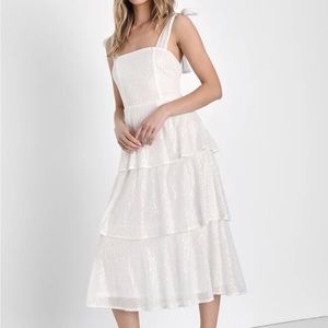 White Sequin Tiered Midi Dress